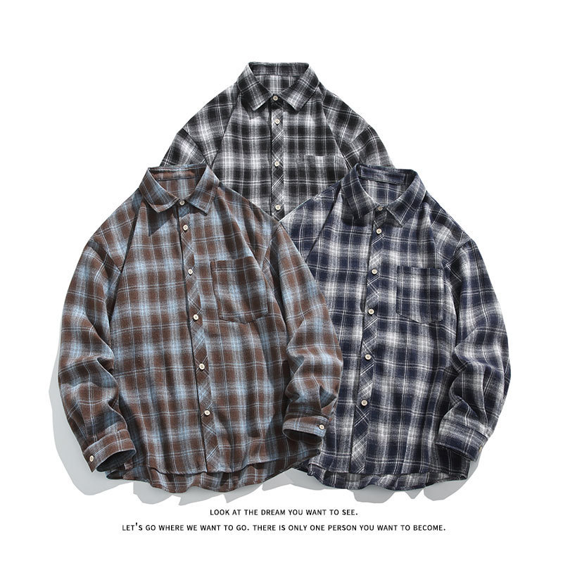 2025 spring new Japanese retro plaid long sleeve loose shirt plus size fashion casual cardigan shirt wholesale 2025 spring new Japanese retro plaid long sleeve loose shirt plus size fashion casual cardigan shirt wholesale