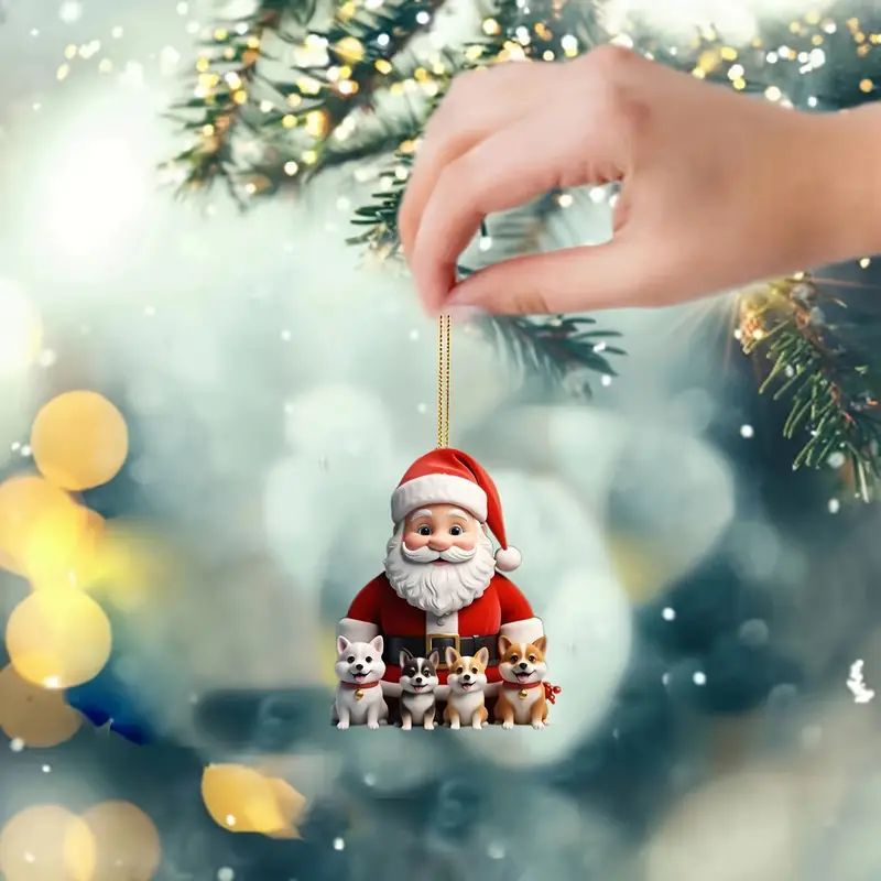 Navidad Papá Noel y cachorro nuevos productos transfronterizos acrílico plano para automóviles decoración interior colgante