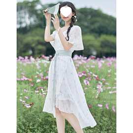 小个子连衣裙女夏小清新亲肤文艺改良汉服碎花裙温柔仙气收腰显瘦