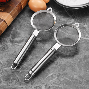 Stainless Steel Round Handle Small Mesh Leakage Flour Screen Hanging Ear Oil Grid Kitchen Hotpot Fishing Hedge Fried Filter Colander