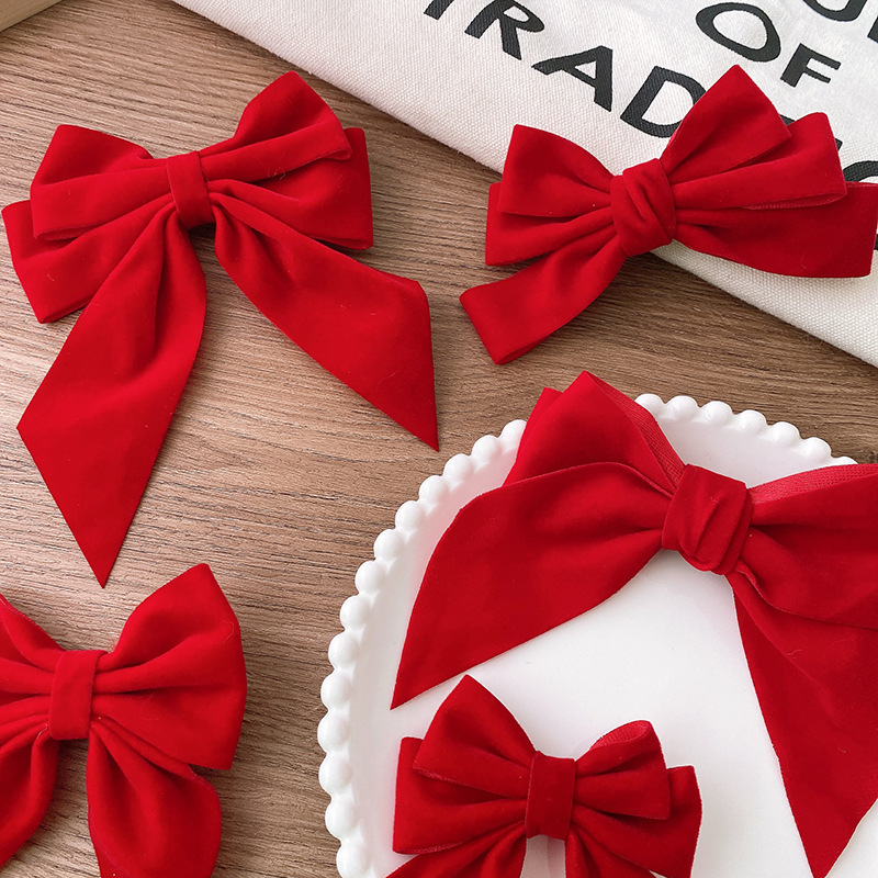 12g Weight Hair Clip Hair Accessories Type 1 Piece Quantity Party, Street Occasion Bow Knot Pattern Women's Gender Sweet Style New Year Velvet Wine Red Series Basic Solid Color Bow Barrettes Sweet Back Head Princess Children Girls' Hair Accessories 2