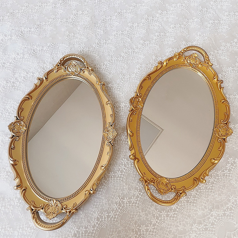 European-style retro plastic glass mirror tray ins style living room decoration aromatherapy jewelry display storage tray European-style retro plastic glass mirror tray ins style living room decoration aromatherapy jewelry display storage tray
