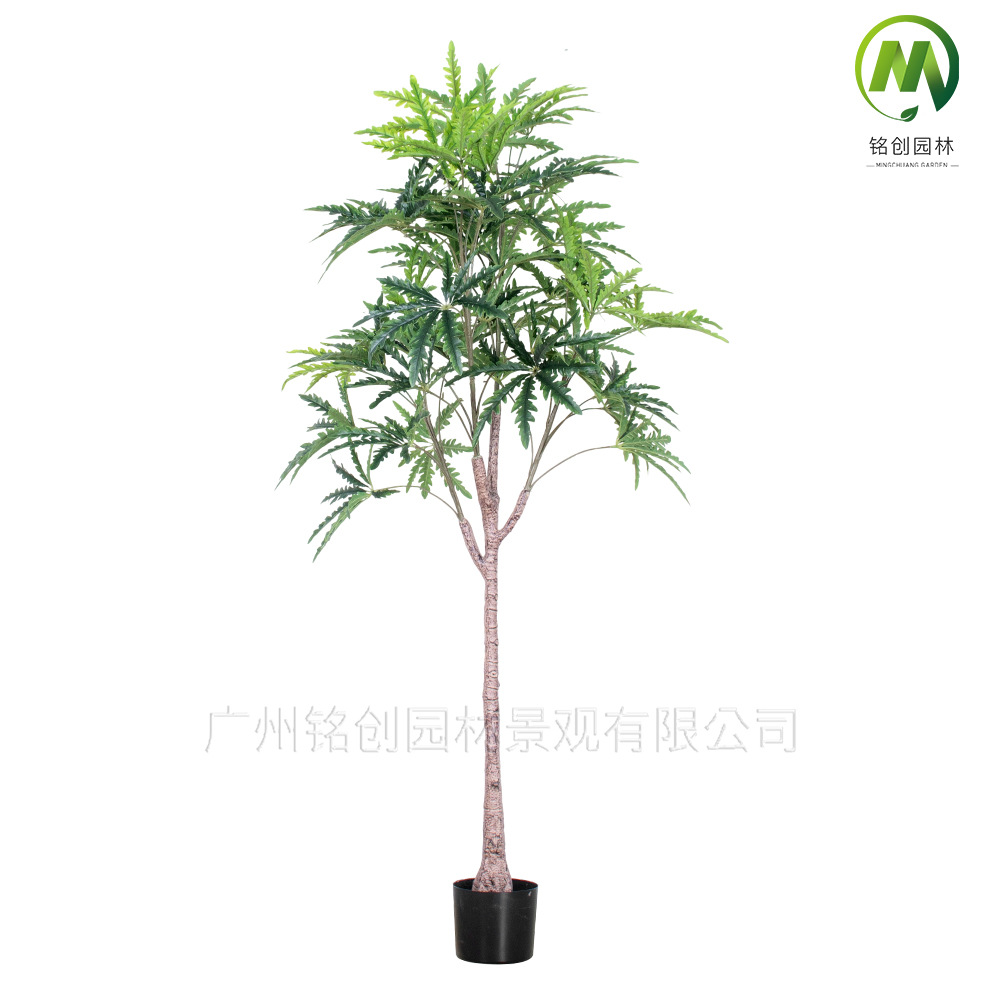 Planta de simulación Sala de estar con maceta de madera de pavo real Planta verde de simulación Planta en maceta de hoja octogonal Planta de interior de madera de pavo real grande