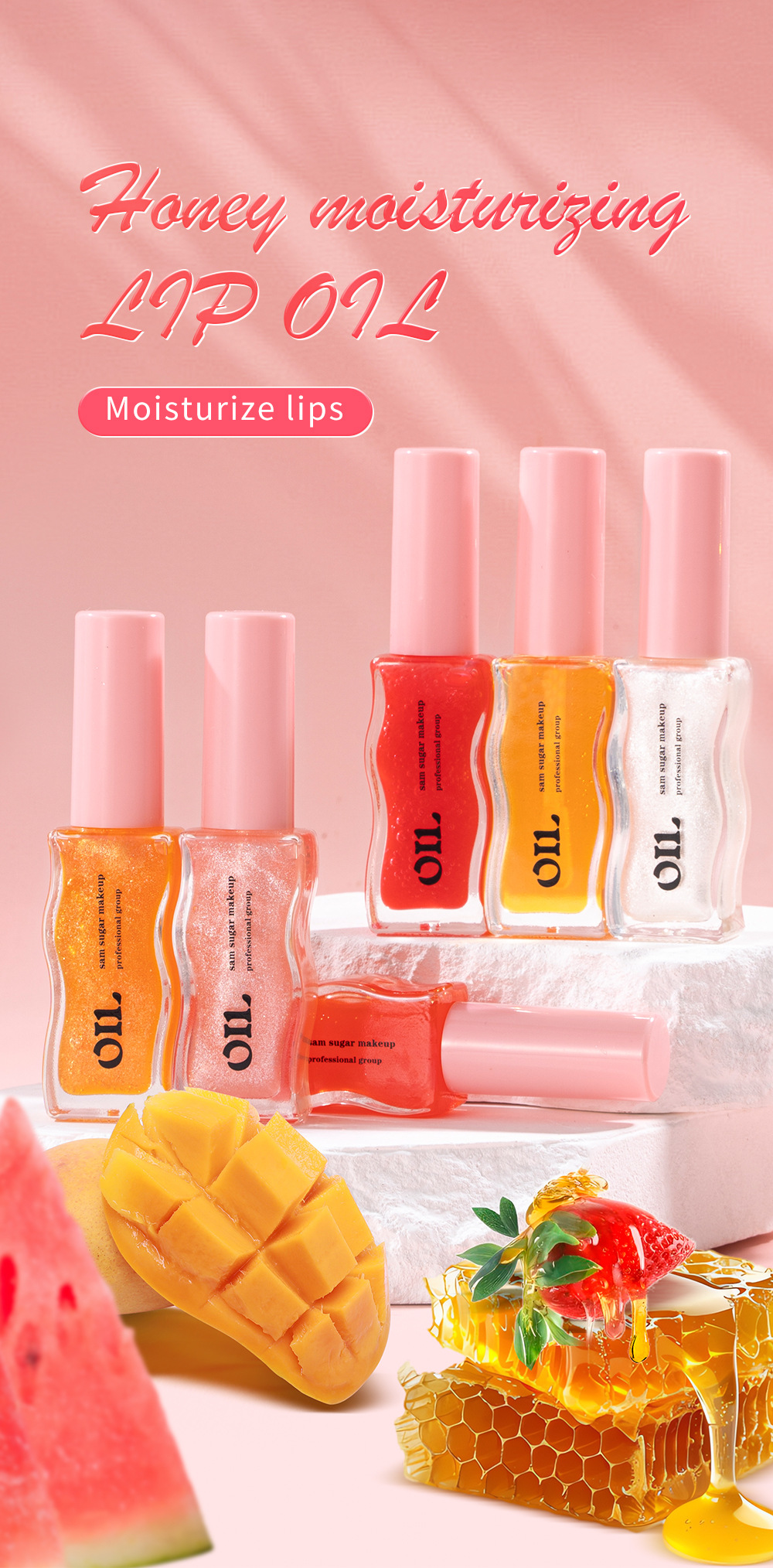 SAM SUGAR Fruit Honey Essence Lip Oil Lip Care Lotion Transparent Pearlescent Lip Gloss details Picture