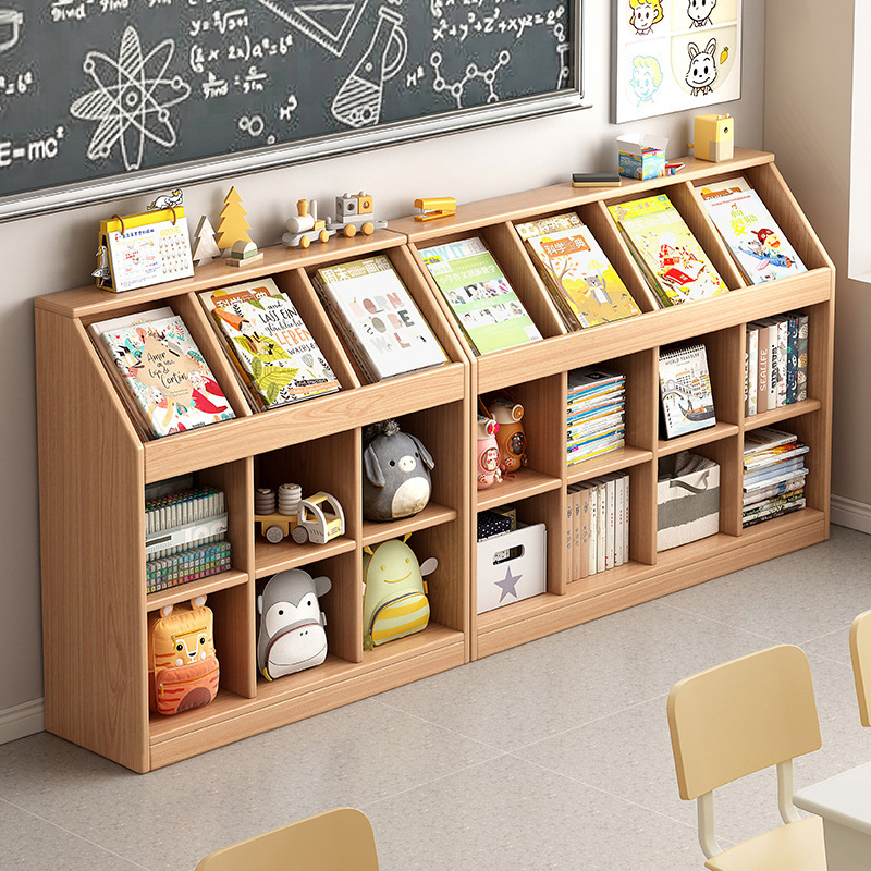 Solid Wood Bookshelf Storage Rack Floor Low Cabinet Storage Cabinet Storage Patch Cabinet Classroom Bookcase Kindergarten Bookcase