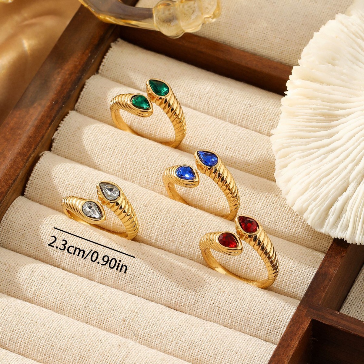 Retro one size adjustable ring stainless steel with zircon