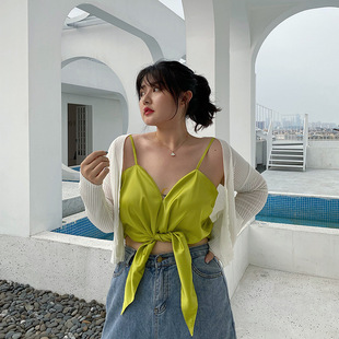 Hyuna Style Plus-Size Camisole Summer New Fat mm Vacation Style Bowknot Sexy Bustier Top for Women