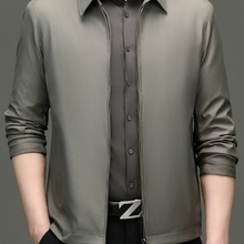 中青年商务休闲百搭夹克翻领外套男爸爸装秋款时尚潮流秋装上衣