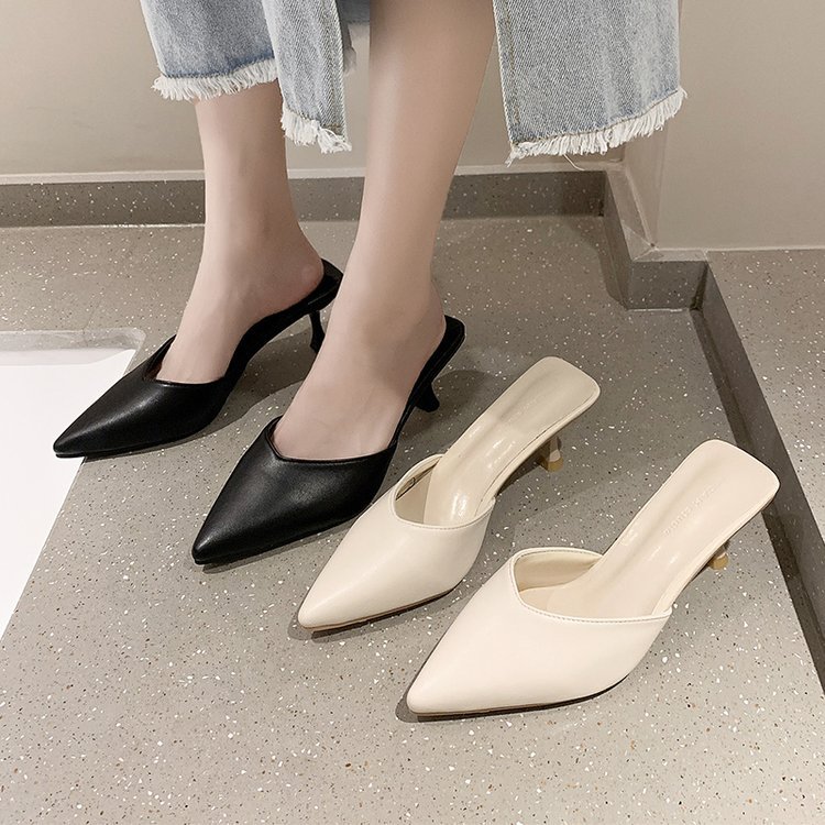 包头半拖鞋女外穿2025春夏季新款浅口细跟高跟凉拖网红穆勒鞋