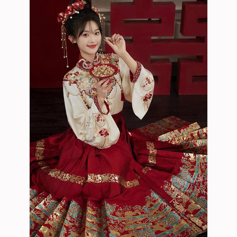 Plus size heavy-duty embroidery Hanfu embroidered cloud shoulder red vest dress toast engagement clothes New Chinese style Plus size heavy-duty embroidery Hanfu embroidered cloud shoulder red vest dress toast engagement clothes New Chinese style