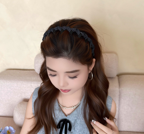 蓝色牛仔带齿防滑发箍女夏天2025新款高级感洋气头箍梳头发卡发饰|undefined