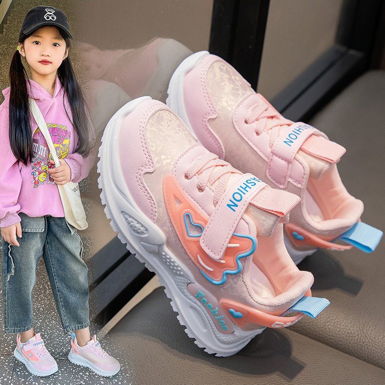 Girls' Velcro Sneakers – Lightweight Retro Dad Shoes | Breathable Mesh & Fashion Pink | Spring New Arrival | Sizes 26-37​_voghion.com