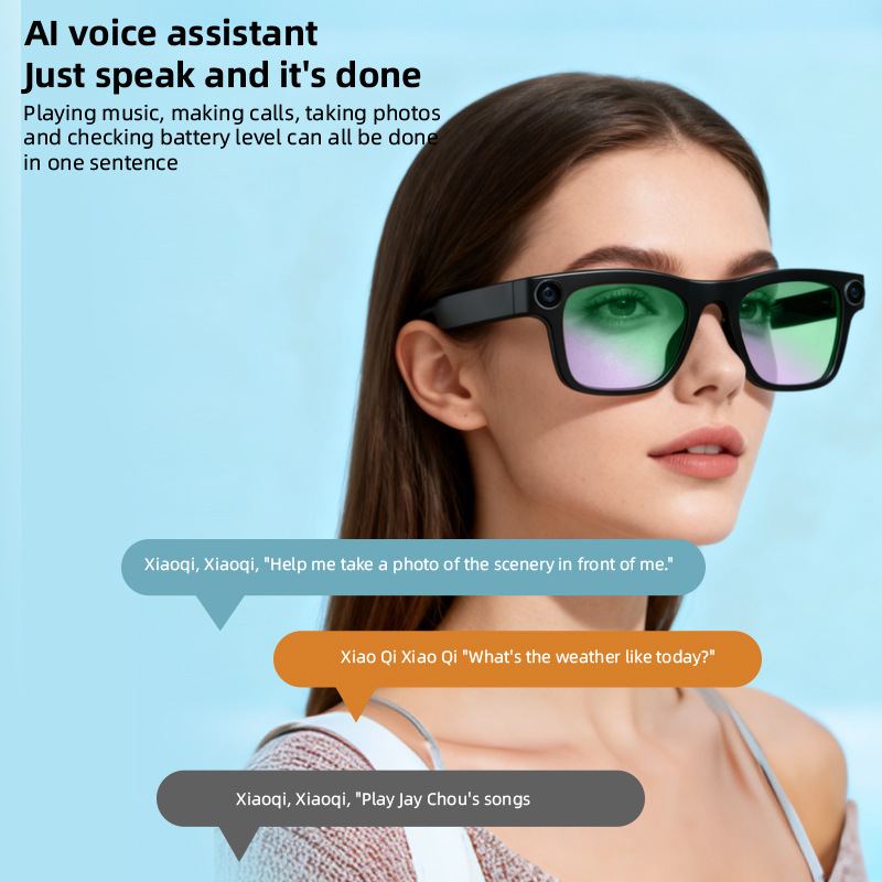 AI smart glasses with high-definition photography, anti-shake, translation, voice activation, noise reduction, and stylish wireless Bluetooth sunglasses