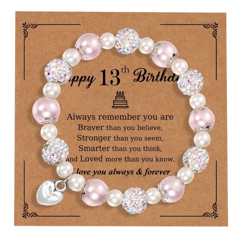 Cross-Border Popular Happy Birthday 6 Years Old 21 Years Old 13 Years Old 18 Years Old Birthday Pink Imitation Pearl Beaded Bracelet