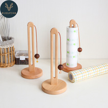 厨房纸巾架榉木卷纸挂架木质立式免打孔保鲜膜懒人抹布置物收纳架
