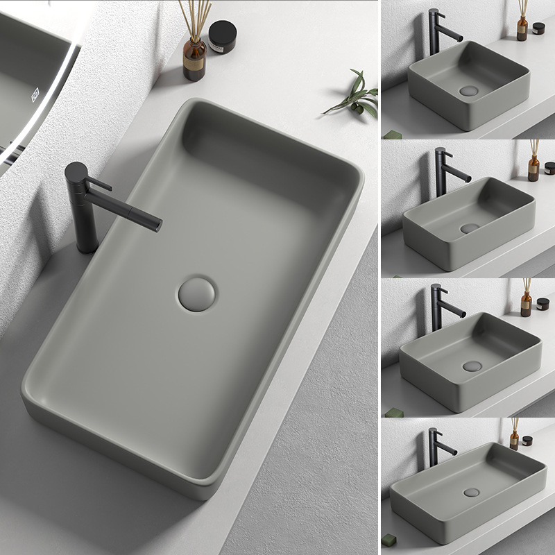 Nórdico simple mesa lavabo hogar cerámica gris cuadrado lavado lavabo baño balcón lavabo