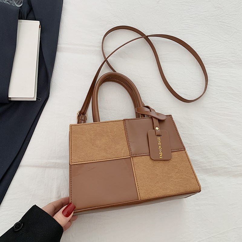 Tendencia de moda estilo coreano costura de contraste de color alta textura bolso de mano casual de todo fósforo pequeño bolso cuadrado bolso de mensajero de un solo hombro mujer