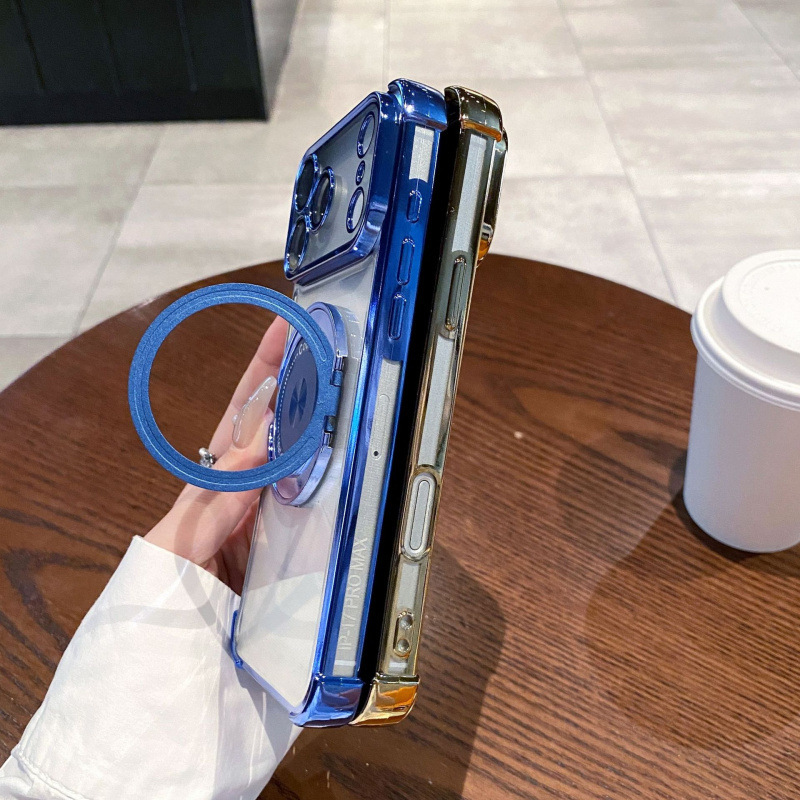 适用iPhone17PROMAX手机壳金属旋转支架磁吸苹果16气囊四角防摔硬|undefined