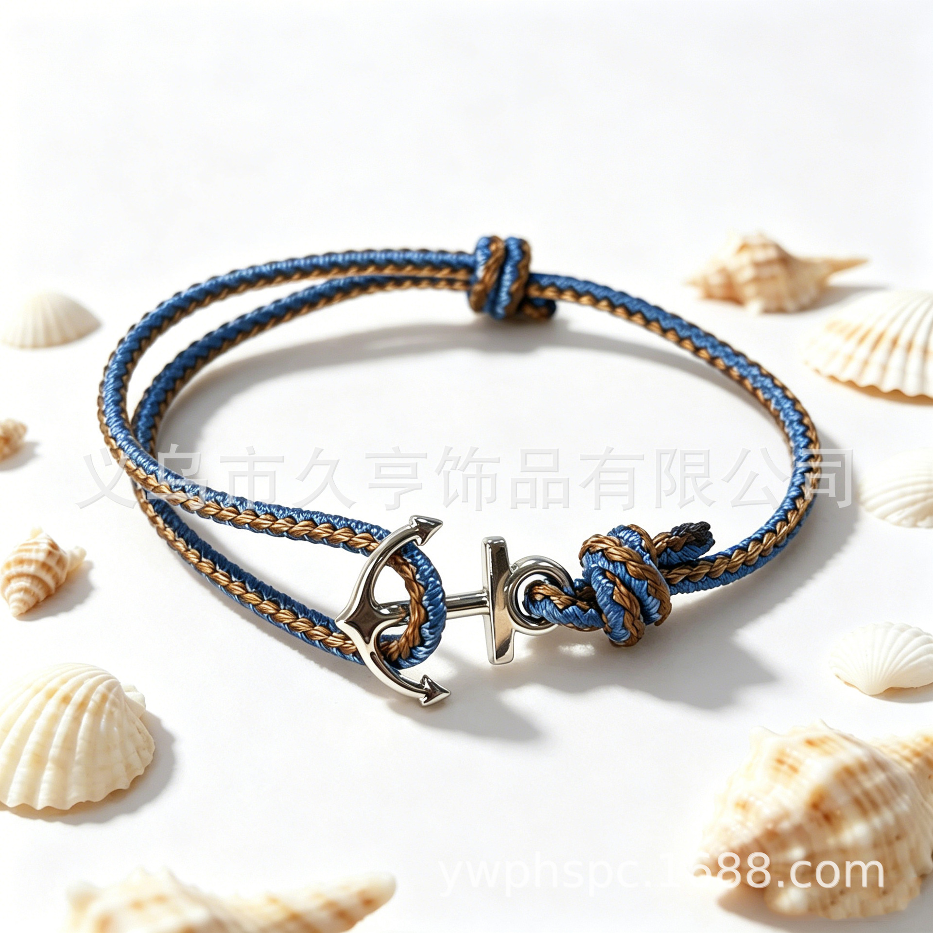 Cross-Border Minimalist Anchor Bracelet European and American Nautical Style Pendant Bracelet Hand-Woven Adjustable Couple's Hand Jewelry