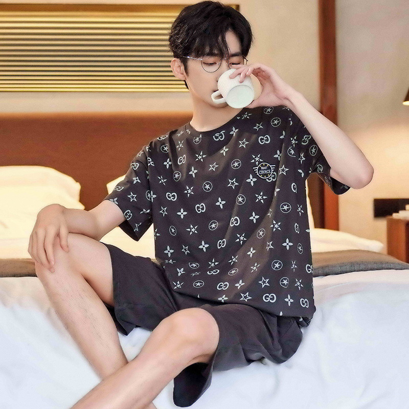 Pantalones cortos de manga corta de algodón de verano pijamas de hombre verano casual más tamaño cuello redondo niños traje homewear se puede usar fuera
