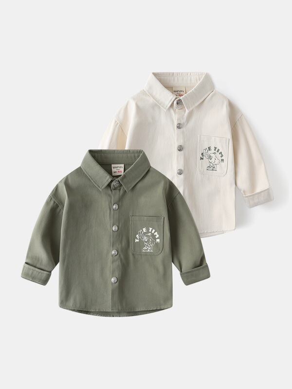 Boys' Long-Sleeve Shirt 2025 New Style Children's Clothing Shirt Spring and Autumn Button-Down Baby Twill Thick Shirt Wholesale
