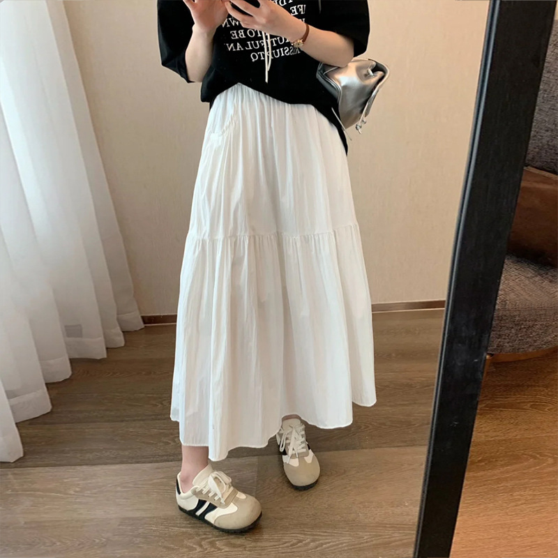 【Pocket Style】White Skirt for Women Summer 2026 New Lazy Style Flared Mid-Length Skirt Puffy Cake Skirt