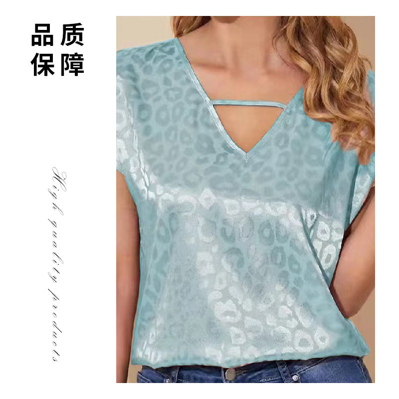 Amazon estilo caliente ropa de mujer satén con cuello en V blusa primavera nuevo estilo satén blusa suelta ropa de mujer europea y americana