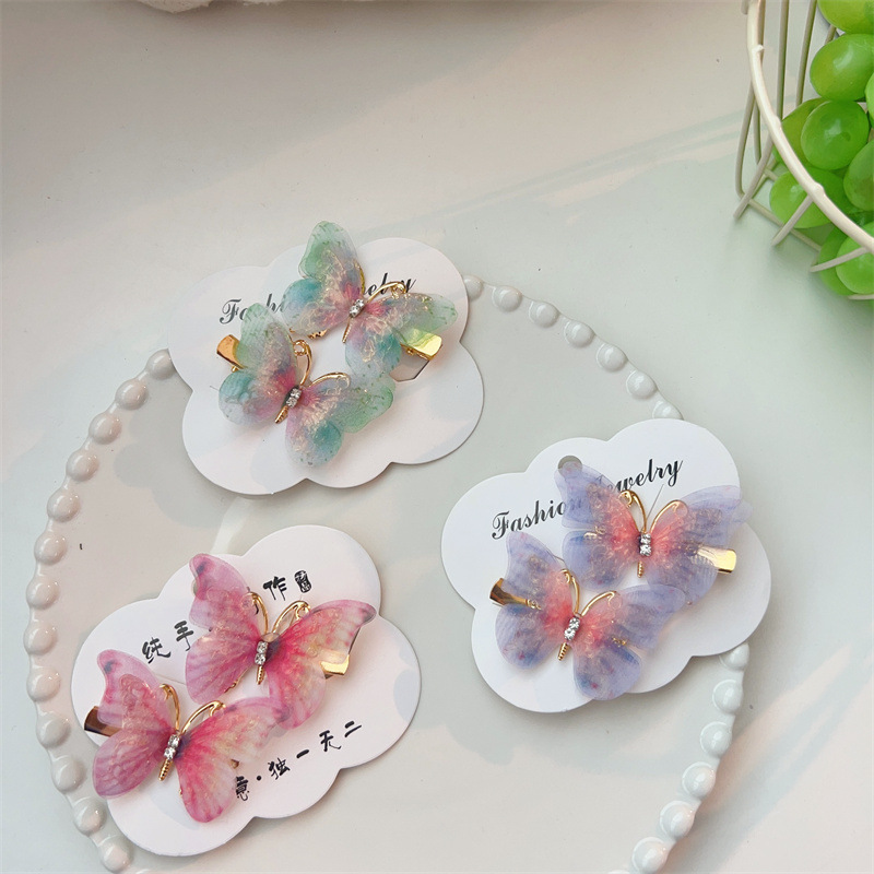 Fairy Style Gradient Color Butterfly Plastic Resin Rhinestone Hair Clip display picture 2