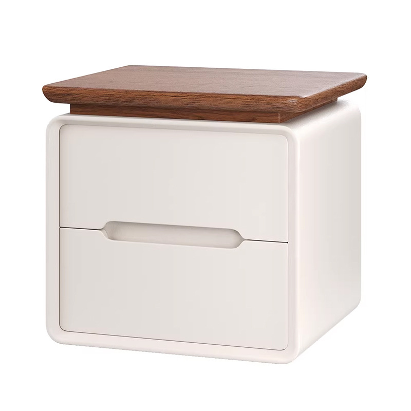 Madera de madera crema de viento cabecera dormitorio doméstico 2026 nuevo estilo de lujo ligero de madera maciza pequeño gabinete de almacenamiento junto a la cama