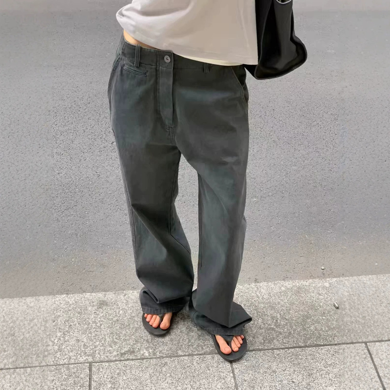 Xh Korean-Style Loose-Fitting Versatile Straight-Leg Slimming Casual Pants Dongdaemun Autumn New Solid Color High-Waisted Long Pants