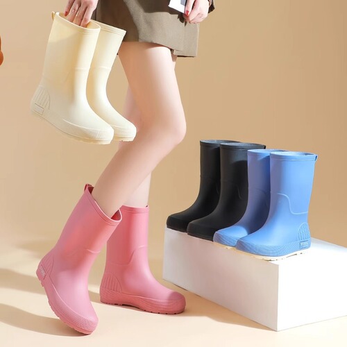 2025 Cross-border Leisure Durable Waterproof Slip-Resistant Fleece Rain Boots for Women PVC Fashion Rain Boots