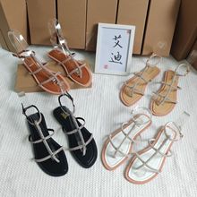 ZR夏季新品罗马凉鞋女士网红夹脚夹趾水钻蛇形缠绕平跟轻便舒适