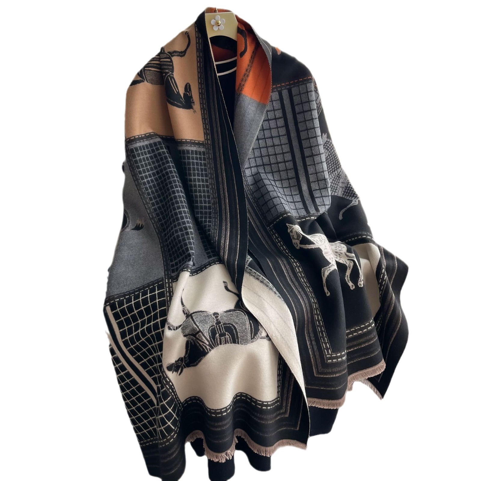 Europa y América Retro Caballo Impresión a cuadrícula temperamento variado espeso calentamiento bufandas de cachemire