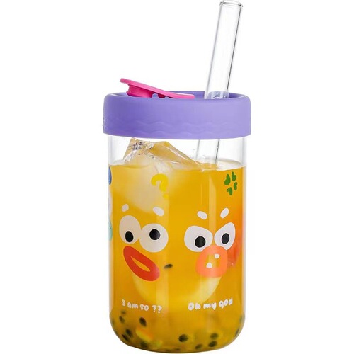 High borosilicate glass cup with silicone lid, large capacity straw cup, stylish water cup, bubble tea cup, coffee cup