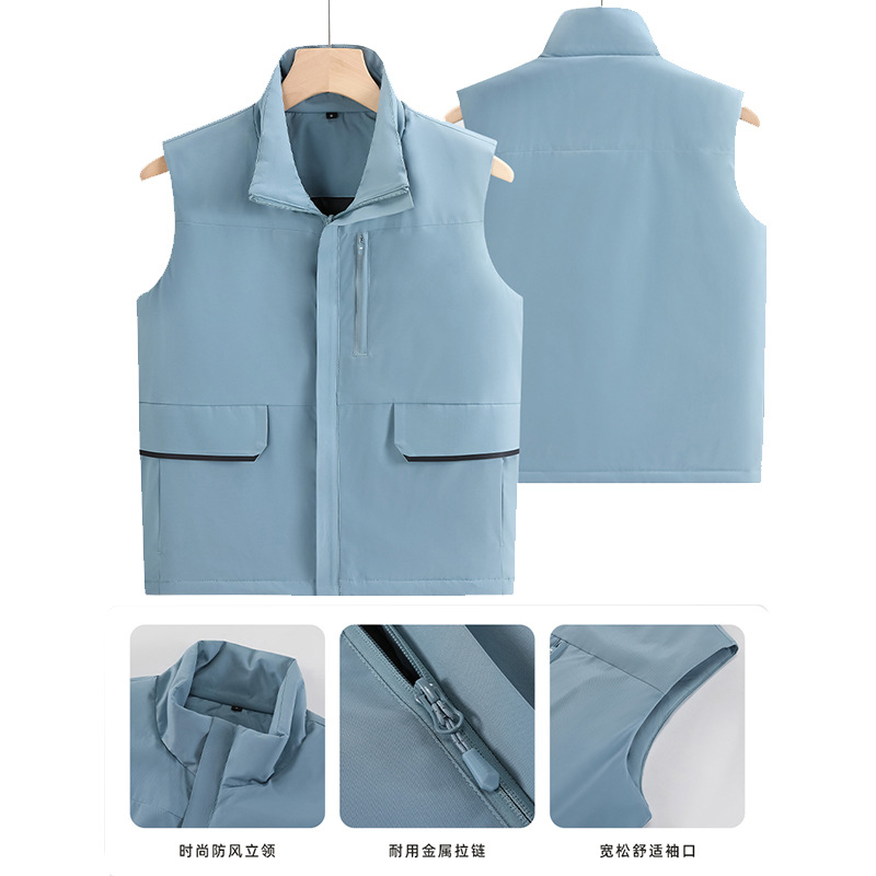 Chaleco de algodón grueso con forro polar, marca de moda, cuello alto cálido, chaleco de algodón personalizado para equipo de trabajo voluntario al aire libre con logotipo.