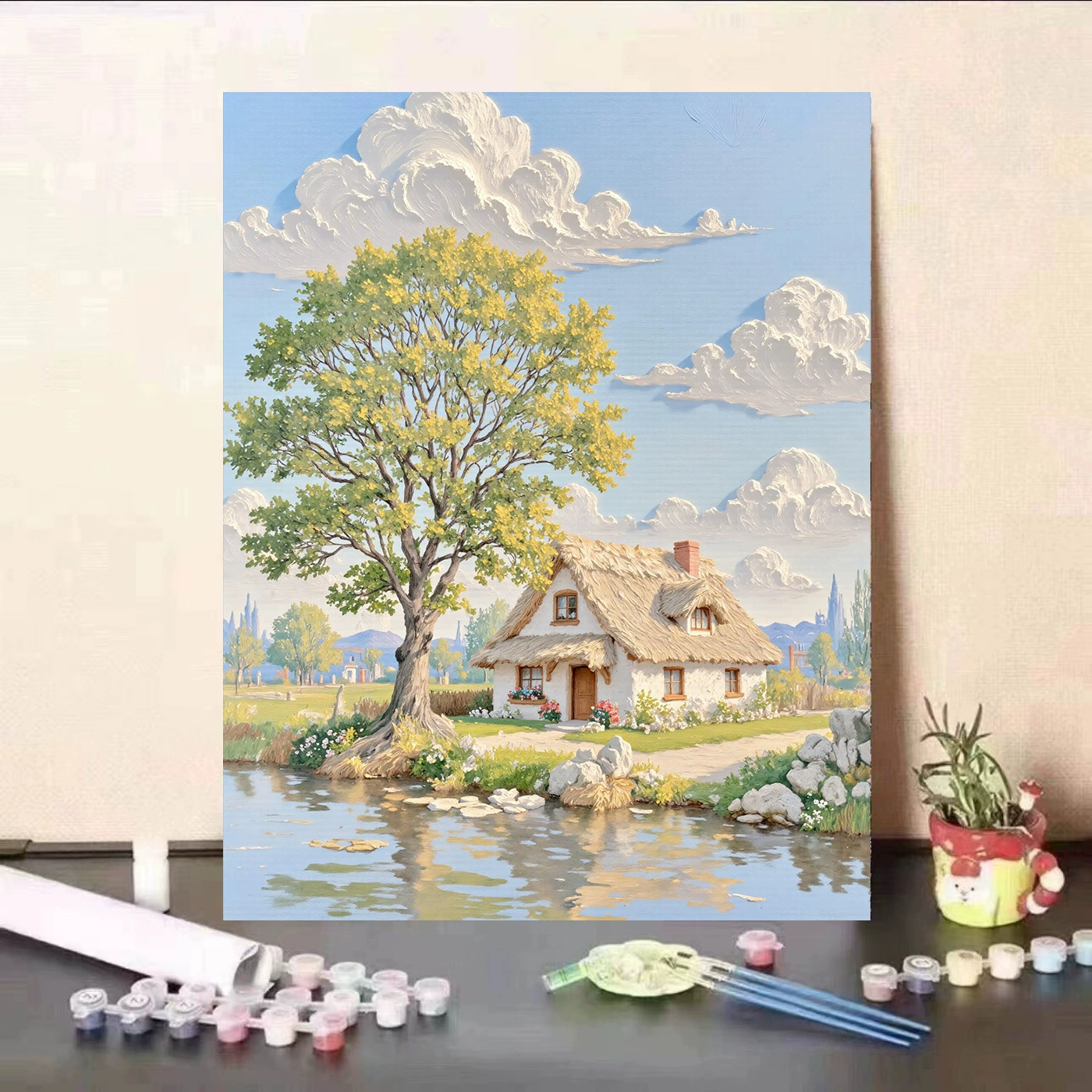  New simple style seaside digital oil painting diy hand-painted healing and decompressing high-value living room decoration painting