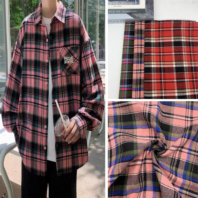 现货英伦风色织磨毛格子布料秋冬涤棉法兰绒格子休闲衬衫裤子面料