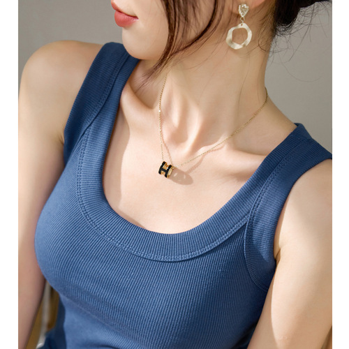Breast-covering wide-shouldered camisole women's summer anti-exposure new threaded cotton slim fit versatile bottoming top
