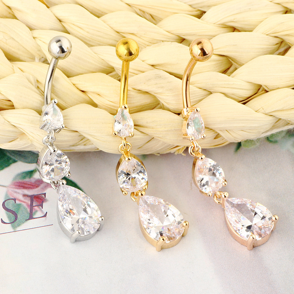 Fashion Water Drop Silver Zircon Belly Button Ring for Women Dangle Navel Piercing Jewelry detail image 9