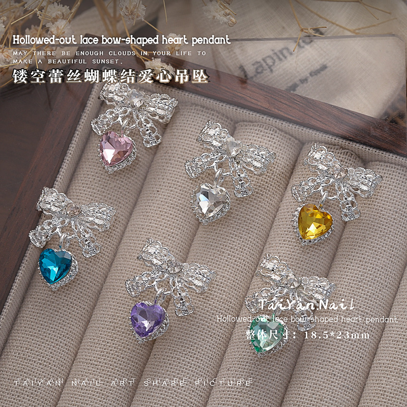 Lace Bow Heart Pendant Nail Art Accessories Sweet Luxury Style DIY Light Luxury Pendant Nail Decorations Lace Bow Heart Pendant Nail Art Accessories Sweet Luxury Style DIY Light Luxury Pendant Nail Decorations