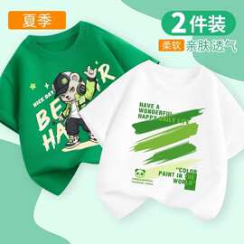 新款男孩洋气夏季短袖圆领时髦卡通动漫体恤中大童宽松帅气上衣薄