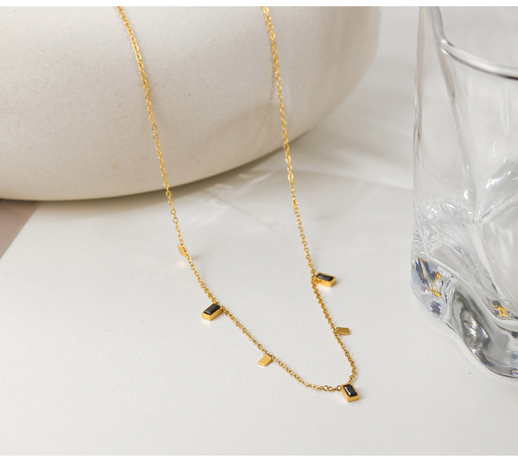 Women Fashion Simple Style Rectangle Titanium Steel Artificial Rhinestones Necklace Plating Stainless Steel Necklaces_colorza_2
