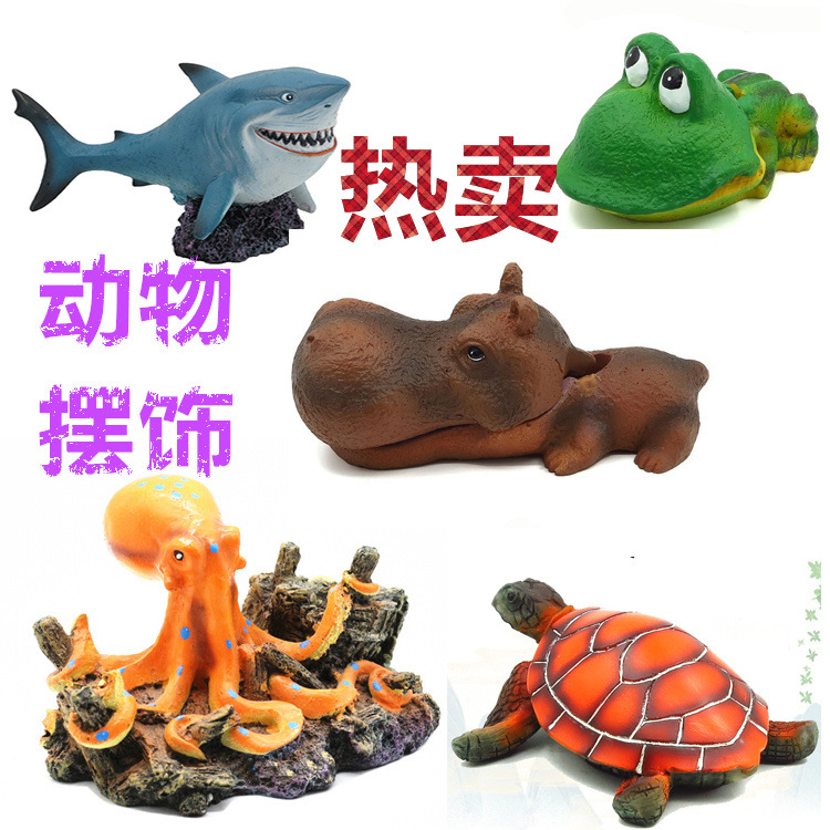 Acuario pecera paisaje decoración animal pulpo resina artesanía tiburón cocodrilo hipopótamo decoración animal