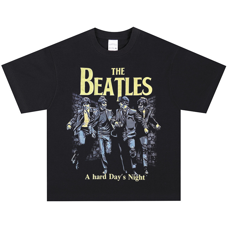 The Beatles乐队披头士摇滚漫画美式t恤街头做旧短袖Vintage长袖