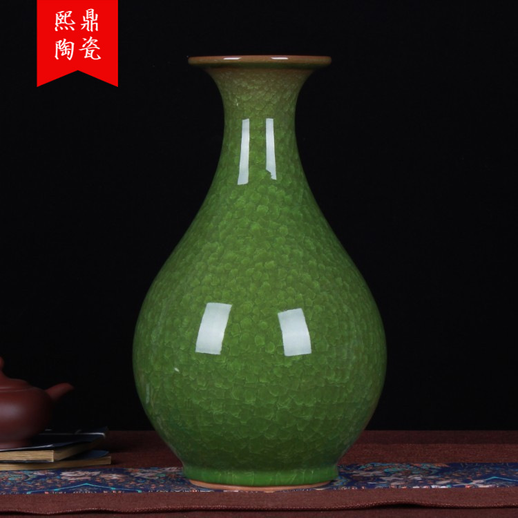 景德镇陶瓷工艺品 批发时尚绿色冰片梅瓶现代家居工艺品摆件批发