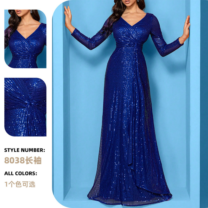 Cross-Border Amazon Elegant Sequin Party Dress Women's Ball Gown Elegant Socialite Guest Wedding Evening Dress
