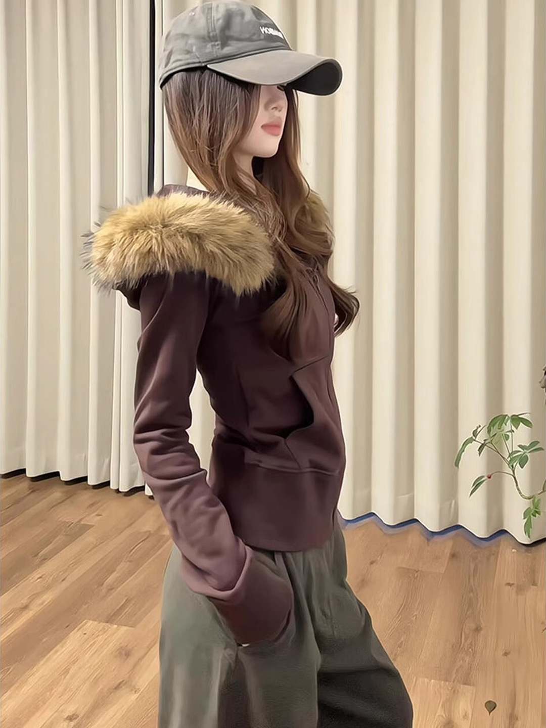 Retro brown colored design hoody