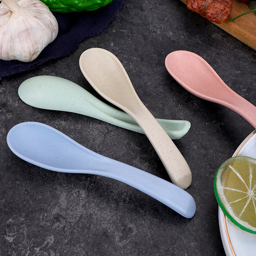 Internet-famous Nordic-style Spoon & Fork Set: Wheat Straw Spoons + Mini Plastic Spoons – Cross-border Amazon Dinnerware Soup Spoon Kit