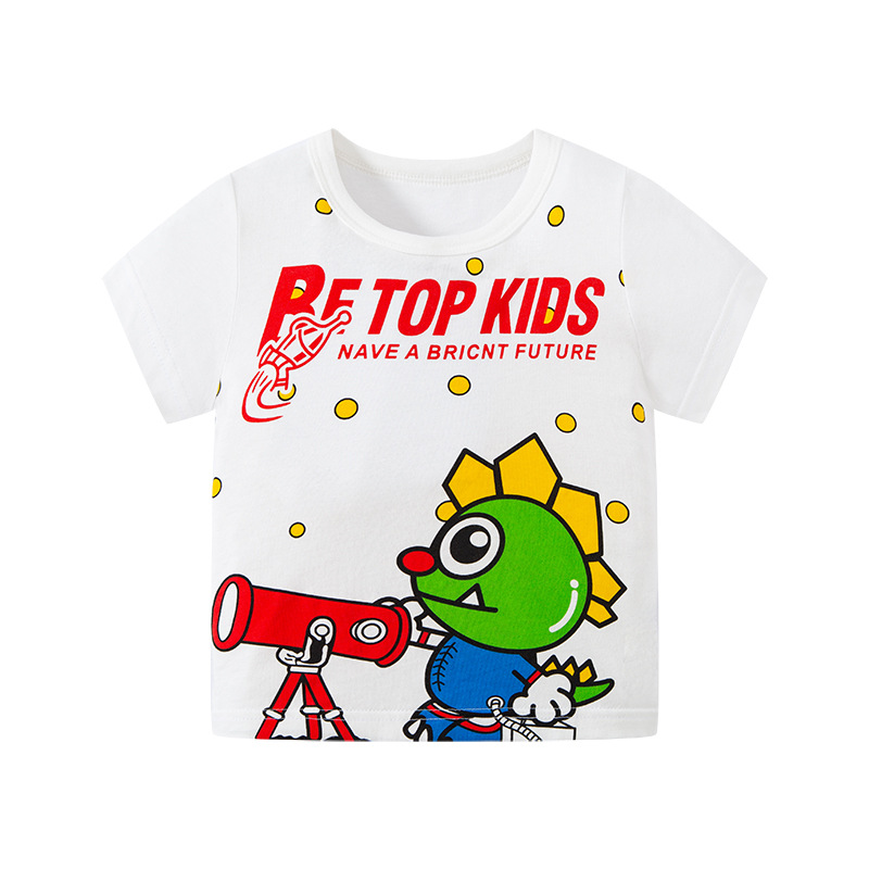 2024 nueva camiseta de dibujos animados para niños de verano estilo coreano transfronterizo dinosaurio Algodón puro bebé Top camiseta de moda para niños