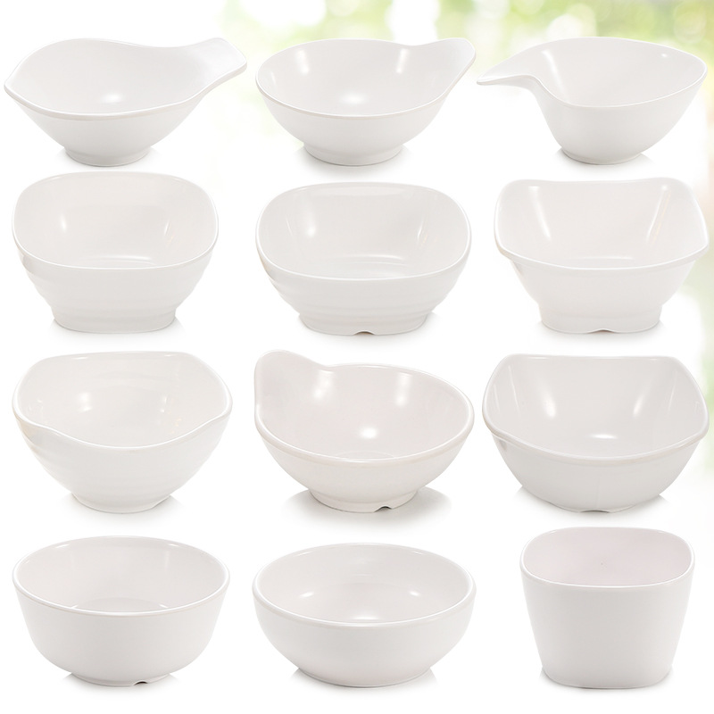 密胺碗白色创意方形碗单耳碗火锅小料碗蘸水酱料碗汤碗塑料小碟子